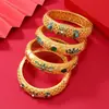 Exquisito Pulsera Dorada de Estilo Chino Tradicional con Color Esmalte e Incrustación de Piedra Hueca, Venta al por Mayor de Joyería Tradicional China para Bodas y Regalos