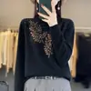 Otoño e Invierno engrosado cuello alto medio Andy terciopelo tejido base para mujer suéter pullover suelto hojas pedrería caliente prenda interior