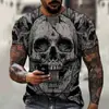 Mais Vendido da Amazon: Camiseta Pulôver Gola Redonda Manga Curta Estampa Digital 3D Caveira de Terror