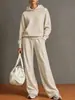 Conjunto de Sudadera con Capucha para Mujer Otoño 2026 Corte Holgado Pantalones de Pierna Ancha Caídos Conjunto Casual Deportivo de Dos Piezas Versátil