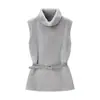 Comércio Exterior Atacado Moda Casual Simples Europeia e Americana Outono e Inverno Colete Peludo de Gola Alta com Cinto para Mulheres C93049