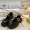 Zapatos de cuero gruesos estilo británico retro para niñas con correas de lazo, zapatos Mary Jane estilo colegial para combinar con faldas