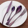 Juego de Cubiertos de Acero Inoxidable Colorido con Recubrimiento de Titanio Kaya Cuchillo para Bistec, Tenedor, Cuchara, Cucharilla de Té Juego de Cubiertos de 4 Piezas con Juego de Grabado