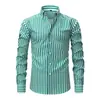 Camisa masculina de manga longa com listras verticais, estampa digital, elasticidade em quatro direções, respirável e moderna, nova para primavera e outono, europeia e americana, transfronteiriça
