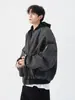 Design original estilo americano terno de beisebol retrô masculino outono e inverno solto casual curto com capuz puleather jaqueta texturizada casaco