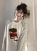 Camiseta Estampada Divertida com Listras Coloridas e Gola Redonda de Manga Longa para Mulheres, Fashion e Versátil, Estilo Casual Preguiçoso com Top Listrado Soltinho