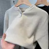 Suéter de malha com gola Henley e decote V de manga comprida masculino estilo old money negócios cor sólida base primavera e outono atacado de fábrica transfronteiriço