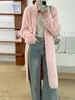 2025 Novo Outono e Inverno Cardigan Tricotado de Veludo Imitação de Visão Acima do Joelho de Comprimento Médio para Mulheres Suave e Ceroso Estilo Preguiçoso Jaqueta Suéter Tendência