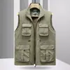 Chaleco de talla grande para hombre, forro polar, ropa de trabajo, multi-bolsillo, funcional, engrosado, para pesca, voluntario, con logo impreso