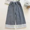 Jeans Feminino Outono/Inverno 2026 Calça de Perna Larga com Barra de Renda Calça Longa Estilosa Versátil para Menina Dropshipping Transfronteiriço