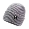Gorro de Lana para Hombre de Invierno con Forro de Felpa, Gorro de Punto Cálido de Color Sólido, Gorro de Moda que Protege las Orejas, Gorro Tipo Beanie a Prueba de Frío para Ciclismo