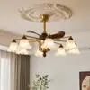 Lustre ventilador para sala de estar em estilo vintage com flores de lírio-do-vale invisíveis, luz principal retrô para o hall, luz integrada de frequência variável silenciosa para a sala de jantar