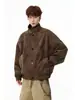 Chaqueta de cuero PU tie-dye estilo americano para hombre, colección de primavera, marca de moda, corte elegante y limpio, chaqueta de cuero corta tipo biker con cuello alto para hombre