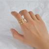 Anillo Abierto Retro Francés de Oro de 14K con Índice de Doble Línea en Forma de I para Mujer, Joyería de Mano de Lujo Ligero Estilo Frío para el Cabello