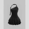 2026 Moda Transfronteriza Europea y Americana Color Sólido Un Hombro Cuello Halter Cintura Adelgazante Falda Plisada Vestido Versátil sin Hombros