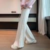 Pantalones de Punto Anchos con Flecos Laterales 2025 para Mujer, Pantalones Casuales Engrosados de Otoño e Invierno, de Cintura Alta, Adelgazantes, Holgados, con Caída, Rectos hasta el Suelo