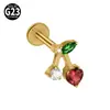 Pendientes Transfronterizos de Titanio G23/F136 Corazón Flor de Cerezo Circonita Galvanizado Mariposa Flor Diente Interno Forma de T Perforación Clavos Cocleares