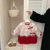 Vestido Cheongsam de Ano Novo para Meninas Roupa de Inverno Vestido Estilo Chinês para Bebê Vestido Espesso Acolchoado para Primeiro Aniversário Roupa de Ano Novo