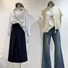 Camiseta de Manga Corta con Bordado de Letras Pesadas para Mujer, Elegante Color Café, Corte Holgado, Versátil Casual Base de Canalé Cepillado