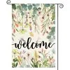 Bandeira de Jardim Cruzada Nova Primavera e Verão Linho Dupla Face Estampa Floral Borboleta Gato Bandeira Decorativa Externa para Jardim