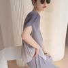 Top de Mujer Verano Manga Corta Delgado Holgado Talla Grande Elegante Ajuste Ceñido Diseño Gradiente Plegado Miyake Top Murciélago
