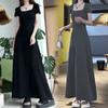 Vestido de Manga Corta Gris de Estilo Suave y Alta Calidad para Mujer Verano Elegante Cintura Ajustada Falda de Cadera Corte Slim Adelgazante Falda Larga