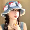 Bonito Sombrero de Pescador de Mezclilla de Gatito para Mujer, Estilo Coreano de Verano, Sombrero de Cubo Adelgazante, Circunferencia de Cabeza Grande, Sombrero de Protección Solar