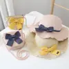 Chapéu de sol infantil para menina, novo chapéu de palha de verão, bolsa carteira de moedas, chapéu de sol para bebê, chapéu de pescador de sol