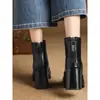 Botines Chelsea de punta cuadrada para mujer, botines retro versátiles para otoño e invierno, de tacón alto, de una sola capa, botines de estilo francés, botas de tacón grueso para mujer, botines individuales