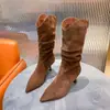 Botas con Capas Volantes para Mujer 2026 Estilo Coreano Invierno de Moda Nuevas Sexy Tacón de Aguja Punta Fina Botines con Forro de Terciopelo Botas Altas