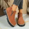Botas Martin de bico redondo transfronteiriças 2026, botins com saltos grossos, nova coleção outono/inverno, tamanhos grandes, qualidade de exportação, design com zíper lateral, botins femininos