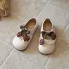 Sapatos Li Zhen Estilo Doce para Meninas com Laço Decorado de Morango, Sapatos de Princesa de Renda Fofos, Mocassins para Meninas
