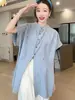 Camisa de manga corta a cuadros con abertura de estilo europeo de alta gama para principios de otoño/verano para mujer, nuevo modelo 2026, top elegante y con estilo