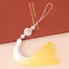 Nova Base de Flores Estilo Chinês Fivela de Paz de Jade Branco Pingente de Borla Degradê Enfeite para Pendurar no Carro DIY Broche Hanfu Acessório de Bolsa