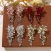 Pendientes de Flor de Iris de Metal de Cristal con Borlas de Moda de Lujo Ligero Estilo Ins Pendientes de Nicho Frescos y Elegantes para Mujer