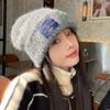 Gorro de lana pequeño con cara de mujer, estilo coreano, cálido, con protección para las orejas, tejido de punto, con cabeza grande, acolchado, de tela, a la moda, para otoño e invierno