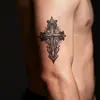 Pegatinas de Tatuaje Herbales de Brújula Cruzada Impermeables de Larga Duración 7~15 Días Brazo Pierna Náuticos Tradicionales Tatuajes para Hombres y Mujeres