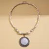 Estilo Étnico Europeo y Americano Colgante Redondo con Cuentas de Piedra Cadena para Suéter Moda Retro Transfronteriza Collar de Nicho de Alta Gama para Mujeres