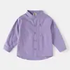 Camisa Blanca de Algodón Puro para Niños con Cuello Mao 2026 Otoño Nueva Camisa Blanca Elegante de Manga Larga para Niños