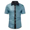 Camisas Masculinas de Manga Curta Novas de Verão Europeias e Americanas, Roupas de Performance Xadrez com Lantejoulas, Camisas Masculinas de Manga Curta Tamanho Europeu