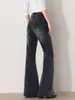 Jeans micro-flare negro-gris para mujer 2026 nuevo estilo de talle alto ajustados versátiles pierna recta no se pegan a las piernas pantalones acampanados petite