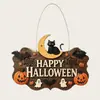 Productos de madera, nuevas decoraciones de Halloween transfronterizas, letreros para puertas, adornos colgantes, artesanías de madera, diseños de gato negro y fantasma