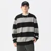 Tricô Jacquard Listrado Gola Redonda para Homem 2025 Outono e Inverno Novo Estilo Japonês Retrô Tricô Solto Versátil Casal