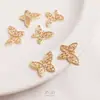 Pingente de borboleta com zircônia incrustada que retém a cor, brincos de pulseira de ouro 14K, pingente de joias artesanais faça você mesmo, acessórios de pingente