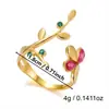 Anillo Abierto de Rama de Flor de Diamante Colorido de Acero Inoxidable Anillo Vintage de Zirconia Colorida Hoja de Vid Nicho para Mujer