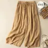 Pantalones culotte cortos de algodón y lino drapeados, nuevos pantalones de verano para mujer 2025, finos, de cintura alta, transpirables, casuales, de pierna ancha