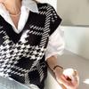 Chic coreano Otoño Nuevo Top Jersey de Cuello en V para Niña Caballo Fantasma Chaleco Recto Delgado sin Mangas para Mujer