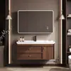 Gabinete de Baño Estilo Vintage de Madera de Nogal con Lavabo Cerámico Integrado, Juego de Lavabo Estilo Chino