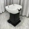 Cama de shampoo vertical bacia de shampoo para corte rápido tipo sentado pia de enxágue para salão de beleza pia de enxágue de shampoo para barbearia bacia de cerâmica