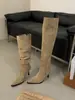 Botas de tacón alto de punta versátiles estilo francés hasta la rodilla para mujer, colección de primavera y otoño, con cremallera lateral, diseño retro y un ajuste ceñido.